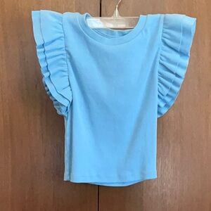 Zara Light Blue Ruffle Sleeve Blouse